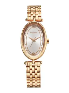 Titan Women Brass Dial & Stainless Steel Bracelet Style Straps Analogue Watch 2758WM01