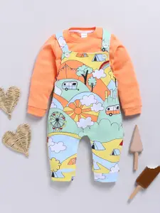 Moms Love Infant Boys Graphic Printed Cotton Dungaree & T-Shirt