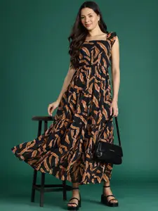 Deewa Animal Print Georgette Empire Maxi Dress