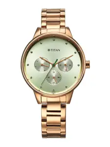 Titan Women Brass Embellished Dial & Stainless Steel Bracelet Style Straps Analogue Watch 2648WM09