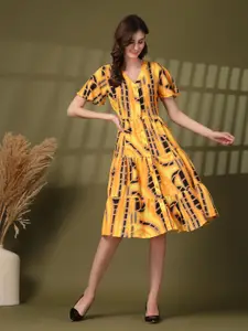 plusS Tie and Dye Print Fit & Flare Dress