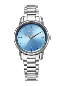 Titan Women Brass Embellished Dial & Stainless Steel Bracelet Style Straps Analogue Watch 2760SM02