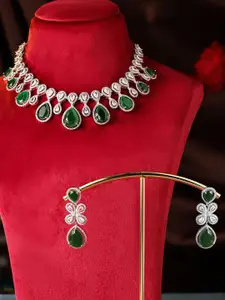 Priyaasi Silver-Plated American Diamond Studded Necklace and Earrings