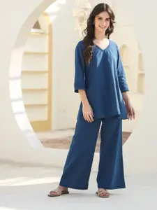 JISORA V-Neck Pure Cotton Top With Palazzo