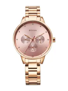 Titan Women Brass Embellished Dial & Stainless Steel Bracelet Style Straps Analogue Watch 2648WM08