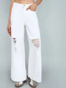 GUTI Women Wide Leg High-Rise Mildly Distressed Jeans