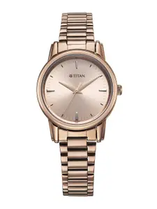 Titan Women Brass Embellished Dial & Stainless Steel Bracelet Style Straps Analogue Watch 2760QM02