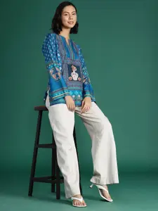 Deewa Colourblocked Print Flared Sleeve A-Line Dress