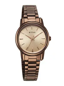 Titan Women Brass Embellished Dial & Stainless Steel Bracelet Style Straps Analogue Watch 2760QM01