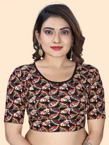 SHREEJI DESIGNER Women Printed Round Neck Short Sleeves Stretchable Saree Blouse