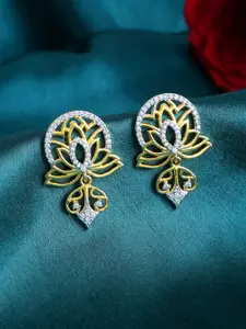 Voylla Gold-Plated Paisley Shaped Cubic Zirconia Drop Earrings