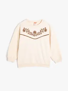 Koton Girls Self Design Embroidered Cotton Sweatshirt
