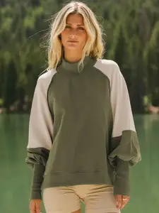 StyleCast x Revolte Women Colourblocked Mock Collar Pullover Sweatshirt