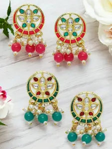 OOMPH Pack Of 4 Kundan Studded Circular Studs Earrings