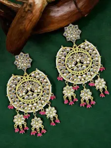 FEMMIBELLA Gold-Plated Crescent Shaped Kundan Chandbalis