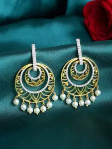 Voylla Alpana Gold-Plated Cubic Zirconia Studded Paisley Shaped Chandbalis Earrings