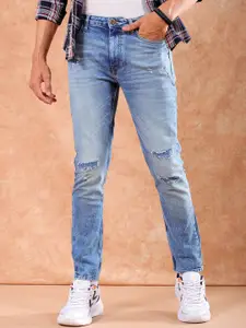 The Indian Garage Co Men Slim Fit Mildly Distressed Heavy Fade Stretchable Jeans