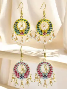 OOMPH Pack Of 4 Artificial Stones and Beads Floral Chandbalis Earrings