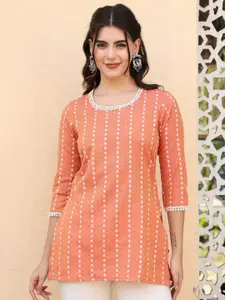 AKIMIA Women Striped Woven Design Thread Work Kurti