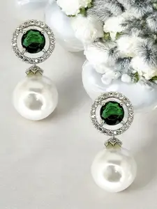 FEMMIBELLA Silver-Plated American Diamond Studded Circular Drop Earrings