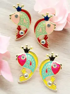 OOMPH Pack Of 4 Kundan Plated Contemporary Studs Earrings