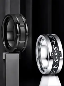 OOMPH Men Set Of 2 Stainless Steel Brick & Celtic Band Finger Rings