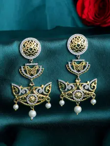 Voylla Gold-Plated Cubic Zirconia Studded Paisley Shaped Drop Earrings