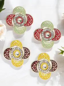 OOMPH Set Of 2 Meenakari Floral Kundan Studded Studs