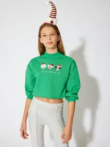 Koton Girls Graphic Printed Crop Sweatshirt