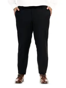 The Pant Project Men Ebony Black Slim Fit Plus-Size Wrinkle Resistant Formal Trousers with Stretchable Waistband
