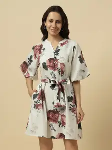 Allen Solly Woman Floral Print Flared Sleeve Fit & Flare Dress