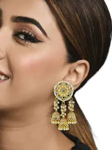 FEMMIBELLA Gold-Plated Beaded Dome Shaped Jhumkas