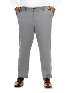The Pant Project Men Mineral Grey Slim Fit Plus-Size Wrinkle Resistant Formal Trousers with Stretchable Waistband