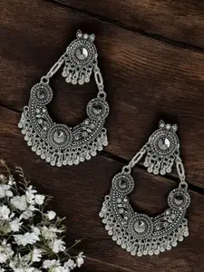 FEMMIBELLA Silver-Plated Oxidised Teardrop Shaped Drop Earrings
