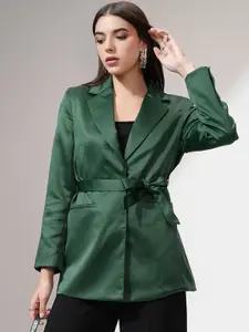 CHIC BY TOKYO TALKIES Satin Notched Lapel Single-Breasted Tie-Up Blazer