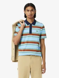 Lacoste Men Striped Polo Collar Applique T-shirt
