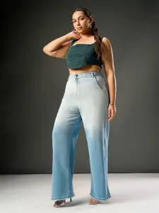 FREAKINS Women Plus Size Jean Wide Leg High-Rise Heavy Fade Stretchable Jeans