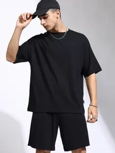 HIGHLANDER Textured Self Design Oversized T-shirt With Shorts