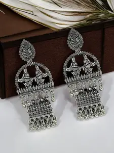 FEMMIBELLA Silver-Plated Stone Studded Oxidised RadhaKrishna Drop Earrings
