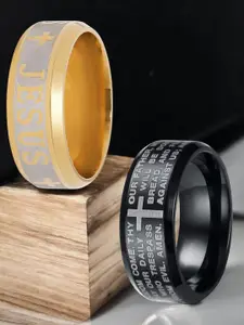 OOMPH Men Set Of 2 Stainless Steel Adjustable Band Finger Rings