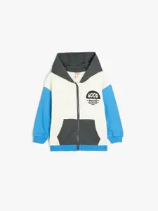 Koton Boys Colourblocked Front-Open Hooded Sweatshirt
