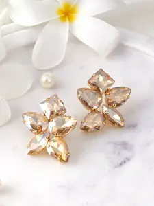 Adwitiya Collection Gold-Plated Rhinestone Studded Flower Studs