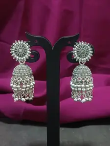 Efulgenz Rhodium-Plated Dome Shaped Crystals Oxidized Jhumkas