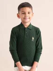 U.S. Polo Assn. Kids Boys Brand Logo Self Design Cotton Pullover