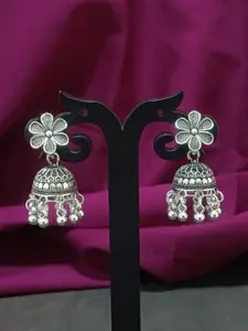Efulgenz Rhodium-Plated Contemporary Jhumkas Earrings