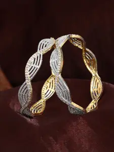 Estele Set Of 2 Gold-Plated Crystals Stone Studded Bangles