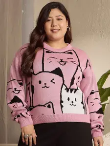 Berrylush Curve Women Graphic Printed Plus Size Pullover