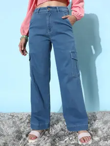 DOLCE CRUDO Women Wide Leg High-Rise Stretchable Jeans