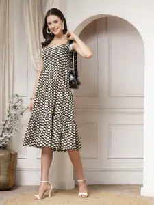 Indibelle Women Polka Dot Printed Cotton A-Line Midi Dress