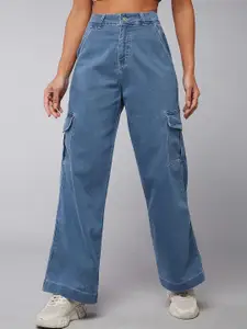 DOLCE CRUDO Women Wide Leg High-Rise Stretchable Jeans